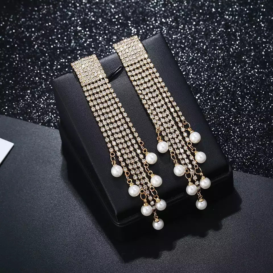 Pearl Long Tassel Earrings